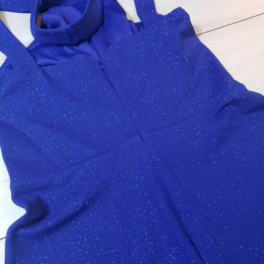 Bebe High Neck Sparkling Jumpsuit Cobalt Blue - Picture 4 of 9